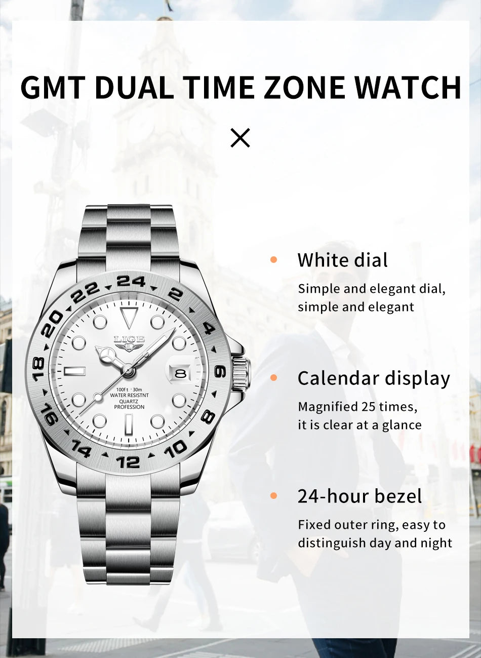 LIGE stainless steel wrist watches for men