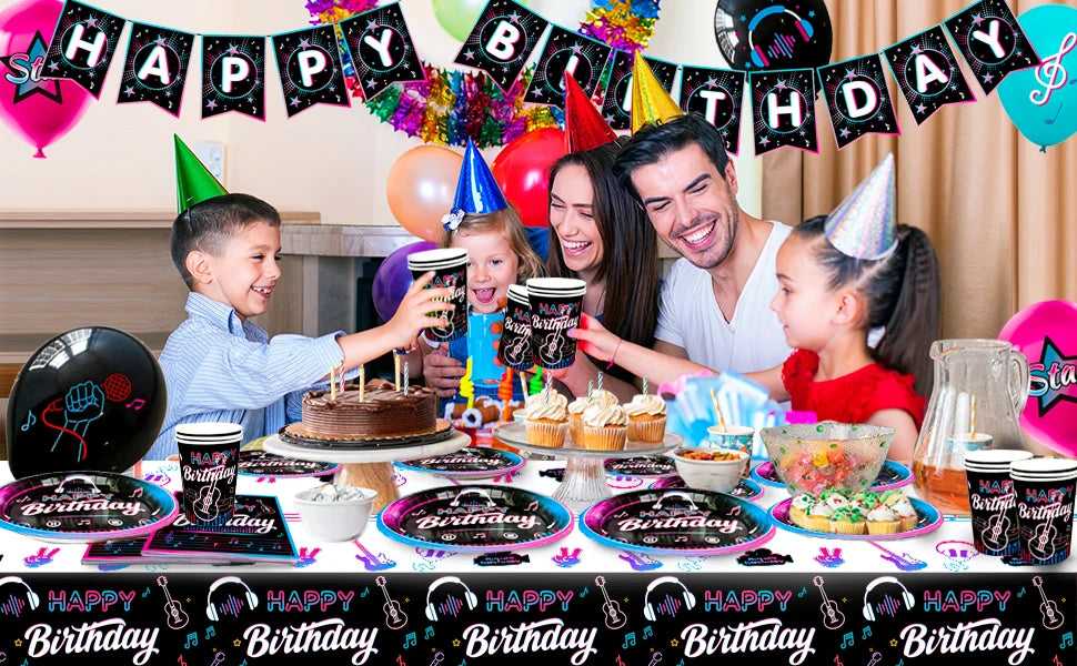 Music Party Decorations,77pcs Music Birthday Party Decorations Tableware Set - Music Balloons Banner Tablecloth Plates Cups