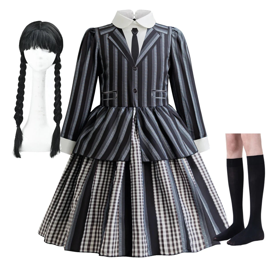 Girl Dress Wednesdays Addam Cosplay Family Halloween Costume Birthday Party Stage Performance Costume Carnival Kids Dress Up