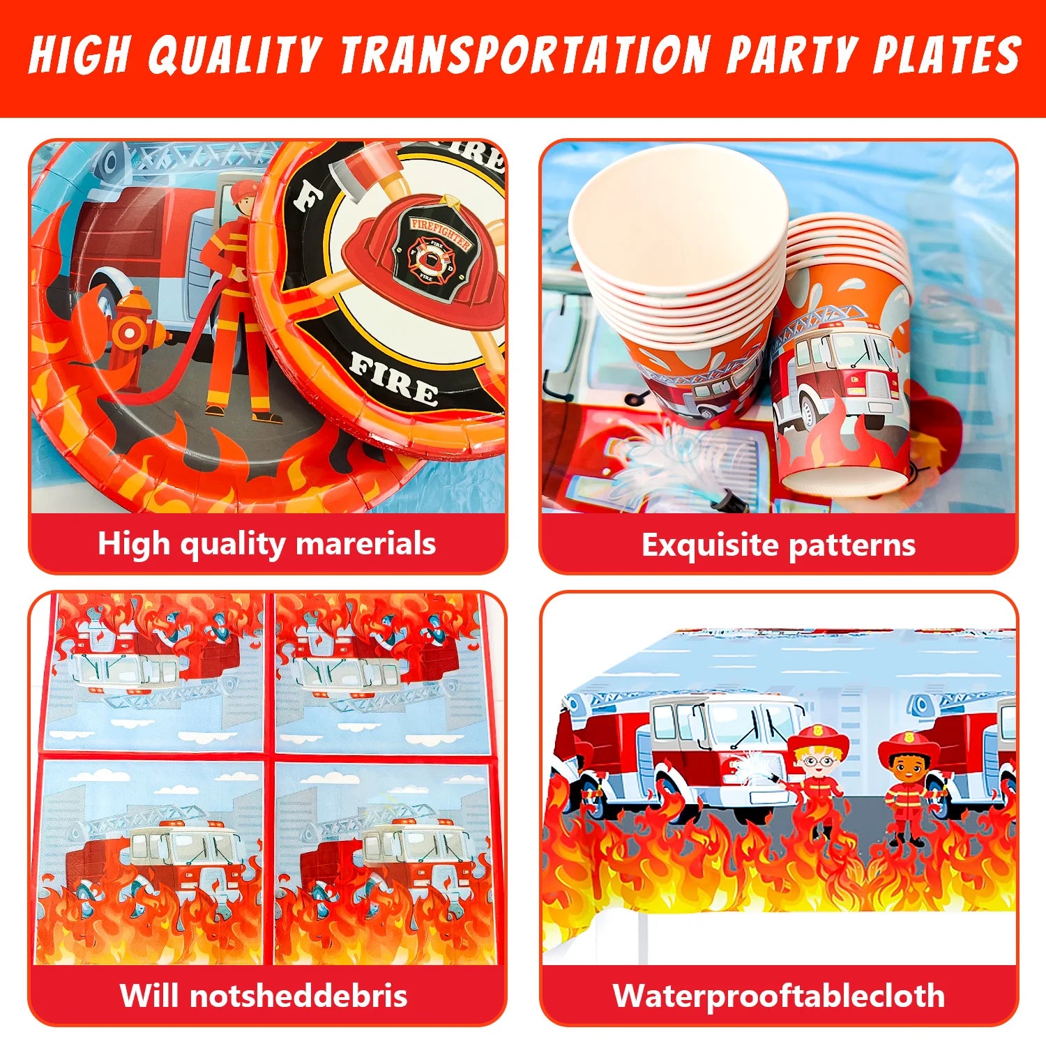 Fire Truck Birthday Party Supplies,95pcs  Birthday Party Decorations for Boys-Firetruck Birthday Balloons Plates Napkins etc
