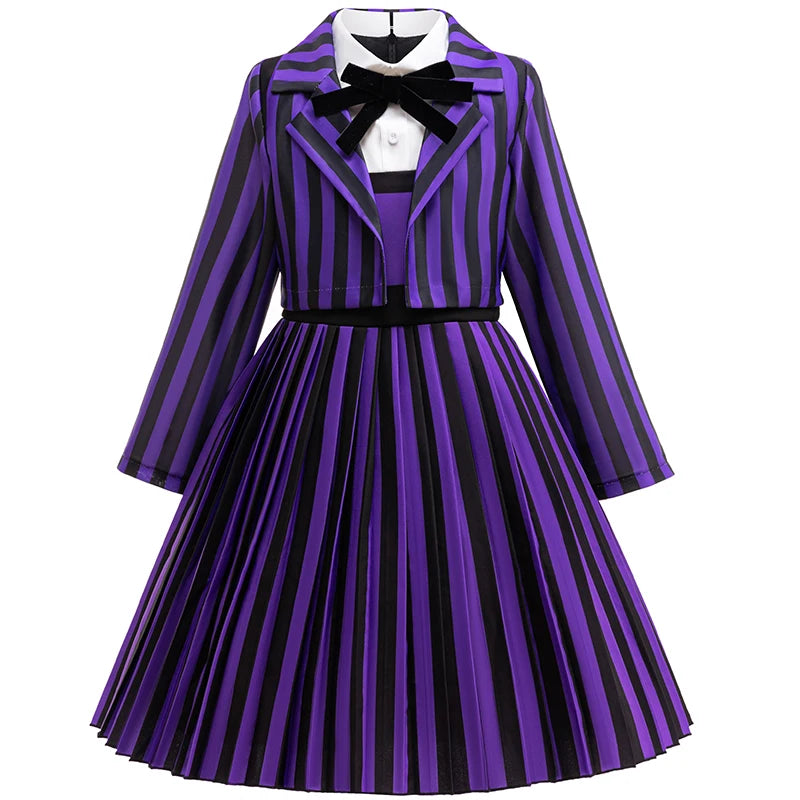 Kids Girl Clothes 2Pcs Wednesday Enid Cosplay Halloween Costume Birthday Girls Party Dresses Carnival Children Clothing Outfits