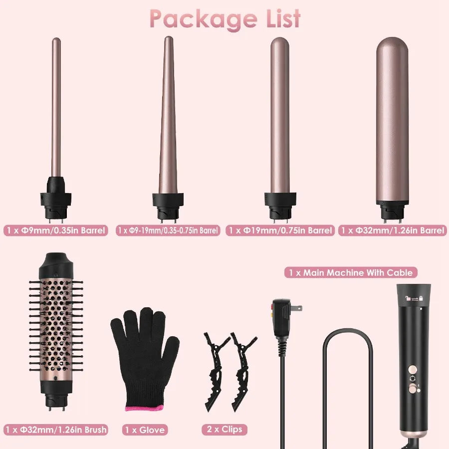 5 in 1 Curling Wand with LeakageProtection Hair Curling Iron Brush Hair Thermal Brush Curler with 4 Heating Levels 360 Rotatabl