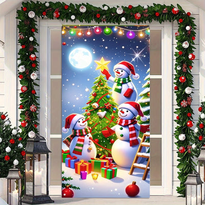 Christmas door casing, snowman decorated Christmas tree,