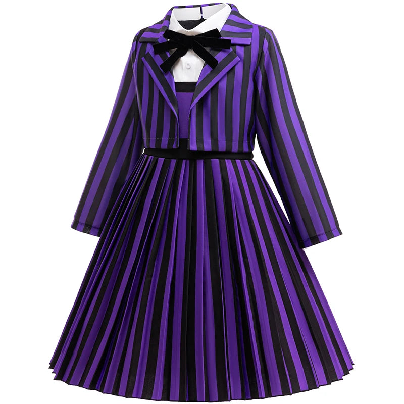 Kids Girl Clothes 2Pcs Wednesday Enid Cosplay Halloween Costume Birthday Girls Party Dresses Carnival Children Clothing Outfits