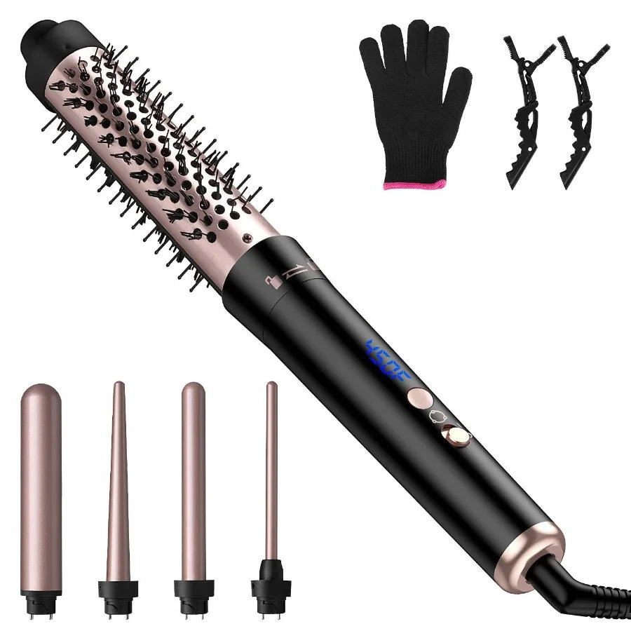 5 in 1 Curling Wand with LeakageProtection Hair Curling Iron Brush Hair Thermal Brush Curler with 4 Heating Levels 360 Rotatabl