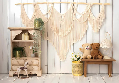 One Year Old Baby Birthday Backdrop Toys Bear White Balloons