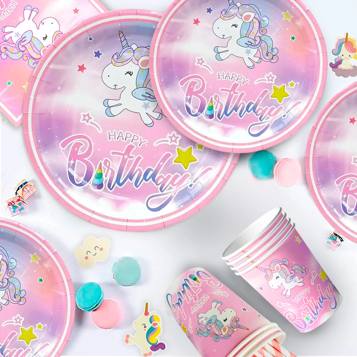 Unicorn Birthday Party Supplies,116pcs Decorations&Birthdays Tableware Set-Unicorn Party Plates Napkins Table Cloth etc