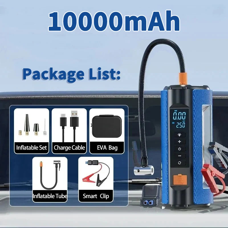 BUVAYE Jump Starter Air Compressor with Power Bank 1500A Peak Battery Booster 150PSI Electric Pump 12V Car Starter with Lighting