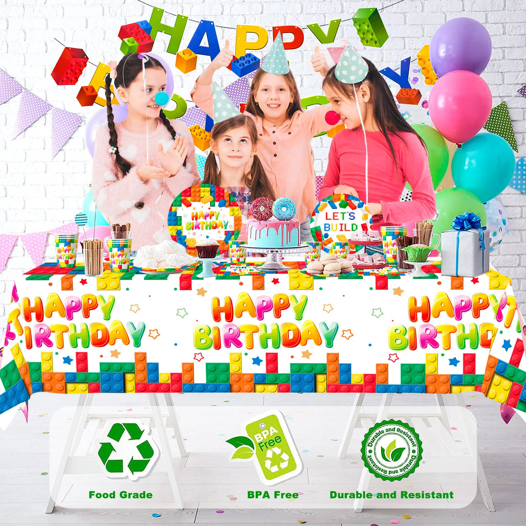 Building Blocks Birthday Party Supplies-66pcs Party Tableware set-Building Block Party Plates Napkins Tablecloth etc